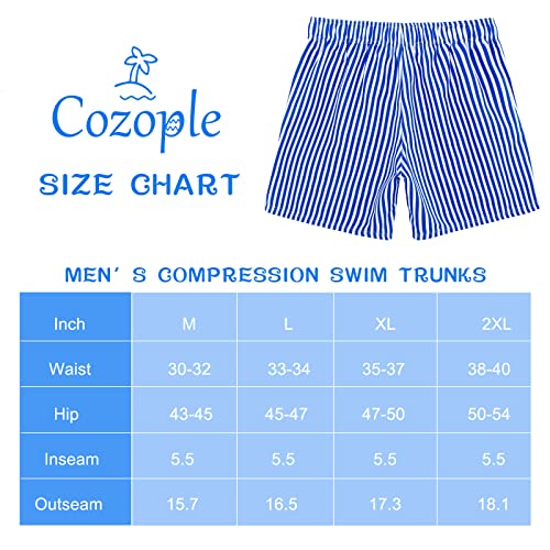 Cozople Compression Liner Swim Trunks Men Blue White Stripe Hybrid Bathing Suits Holiday Party Beach Shorts With Phone Pocket Xl #TOP3