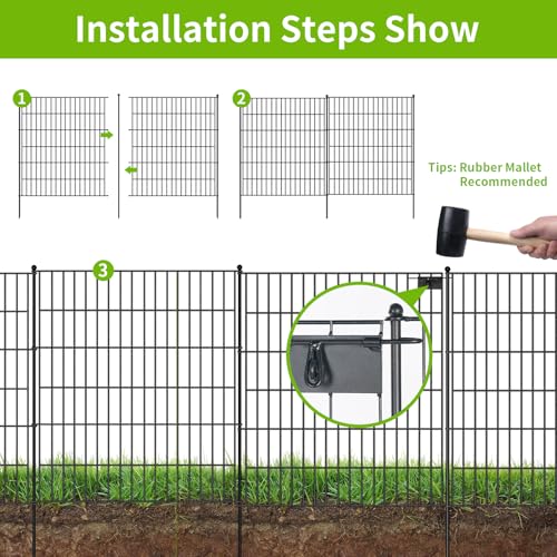 10 Panels No Dig Decorative Garden Fence with Gate, 32 in(H) X 24.2 ft(L) Dog Fence Outdoor for Yard, Thickened Rustproof Metal Wire Panel, Garden Fengces and Borders for Dogs, Rabbits, and Patio