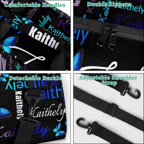 TropicalLife Personalized Dance Bag for Sport Duffel Bag Custom Butterfly Duffle Gym Bag with Name Customized Sports Tote Bags Black Blue4