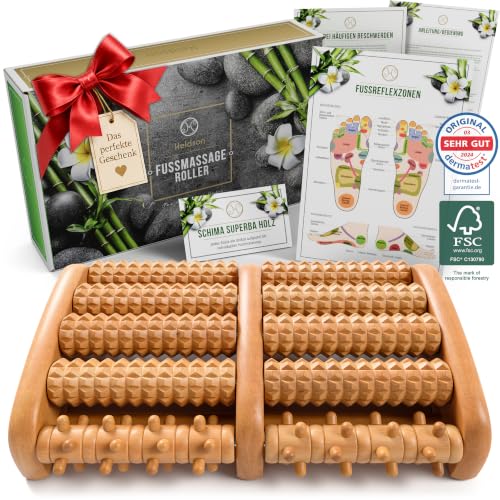 HELDSON® Fußmassageroller Holz - FSC®100% - Fußmassagegerät - Massage Roller für Fußmassage - Foot Massager - Fussmassageroller - Fussmassagegerät - Massagegerät für Füße - Fersensporn