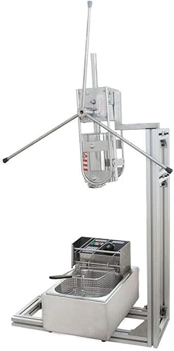 Miniatura 6 de Llenador manual de churro con 5 boquillas, fabricante de donas españolas de 3 L con freidora eléctrica de 6 L, relleno de donas de postre de acero