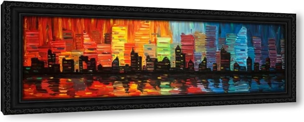 ArtDirect Colorful Cityscape 48x16 Huge Gallery Wrapped Canvas Museum Art by Atelier B Art Studio