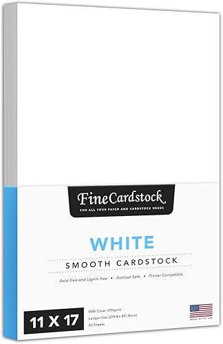 Cartulina blanca de 11 x 17 pulgadas, cubierta pesada de 80 libras (7.62 oz/m²), acabado liso, para artes y manualidades, folletos, menús de
