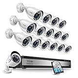 ZOSI H.265+ 1080p 16 Channel Security Camera System, 16 Channel DVR Recorder with Hard Drive 2TB and 16 x 1080p Weatherproof CCTV Bullet Camera Outdoor Indoor with 80ft Night Vision, Motion Alerts