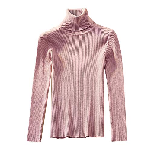 kowaku Suéter Feminino Feminino de Gola em Malha com Gola com Nervuras - Rosa