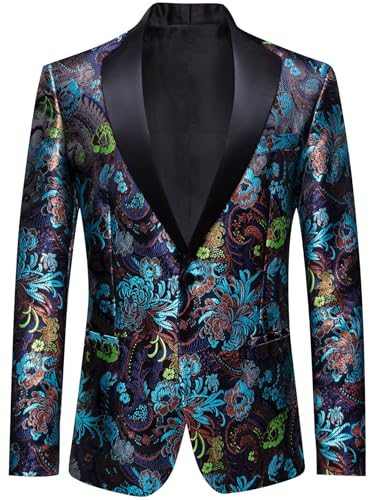 Image of Barry.Wang Mens Floral Blazer Suit Jacket Notched Lapel Casual Sport Coat | Flowers Jacquard One Button Tuxedo for Prom Wedding Party Disco Dinner Banquet Cocktail Homecoming Travel,Regular Fit