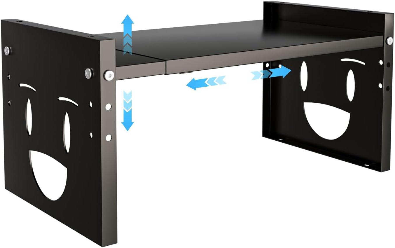 Fun-Face Expandable Cabinet Shelf Organizer,Adjustable Height & Width, Stackable Metal Storage Rack,Kitchen Spice Rack, Pantry Shelf, Countertops (2, Black)