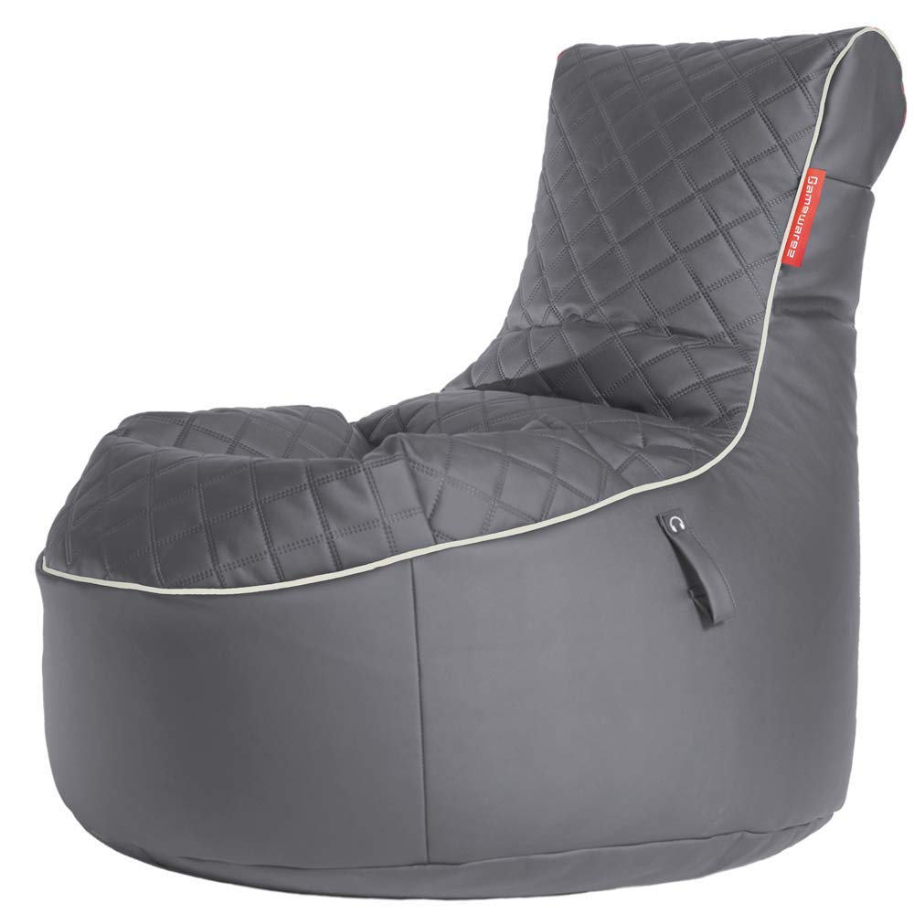 Gamewarez Granite Hurricane Sitzsack – Gaming-Sitzsack Indoor und Outdoor geeignet mit Rückenlehne, ideal für PS5, Nintendo & Xbox Spieler, mit Seitentasche, Kunstleder, Made in Germany, grau-weiß