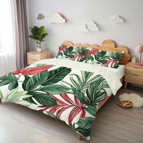 Parure de lit feuilles de palmier 200x200 avec 2 taies d'oreiller
