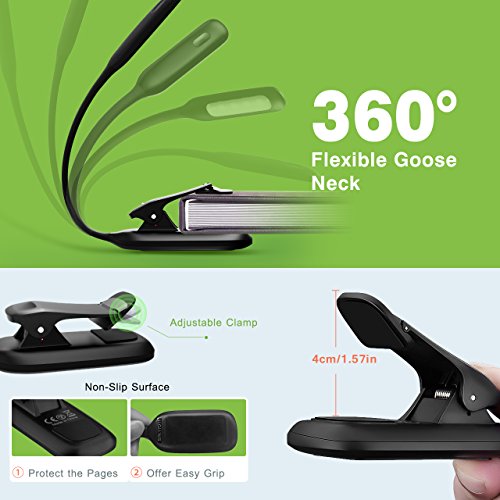 Rechargeable Book Light, TOPELEK LED Reading Light with 3-level Brightness (Cool & Warm), Flexible Easy Clip On Reading Lamp, Eye Protection , Soft Table Light for Night Reading in Bed