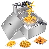 Commercial Deep Fryer,2500W Electric Countertop Fryer with Basket, 6.3Qt / 6L Stainless Steel Single Oil Fryer with Time & Temp Control, Overheat Protection, for Kitchen Restaurant Use -  Guangshuohui