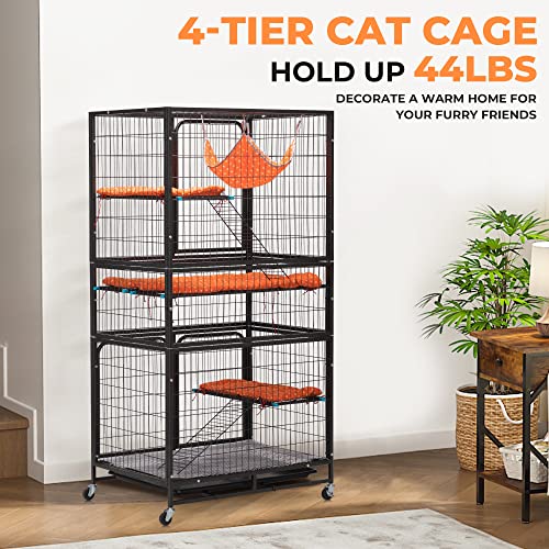 Coziwow 63" H Large 4-Tier Wire Cat Cage,Small Animal Cages,Cat Crate With Casters Hammock Bed Ladder, Pet Enclosure Home For Chinchillas Ferrets Kittens, Black #TOP1