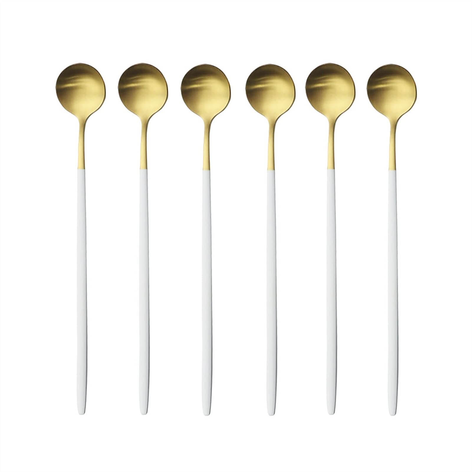 6 unids Cuchara de café de acero inoxidable de acero inoxidable con mango largo for beber cucharas de té de cocina Cocina for beber cubiertos de bebida caliente (Color : White Gold)