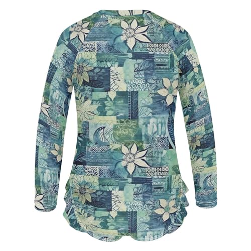 Blue Green Ethnic Girls Long Sleeve Swimsuit UPF 50+ Rashguard Swimwear One Piece Bathing Suit for 3-12 212160412