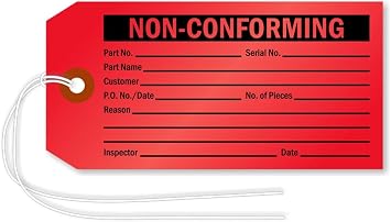 Non-CONFORMING Part Record Tag, 2-3/8" x 4-3/4", Red Paper, PreStrung with Fiber Reinforced Hole - Pack of 50 Tags