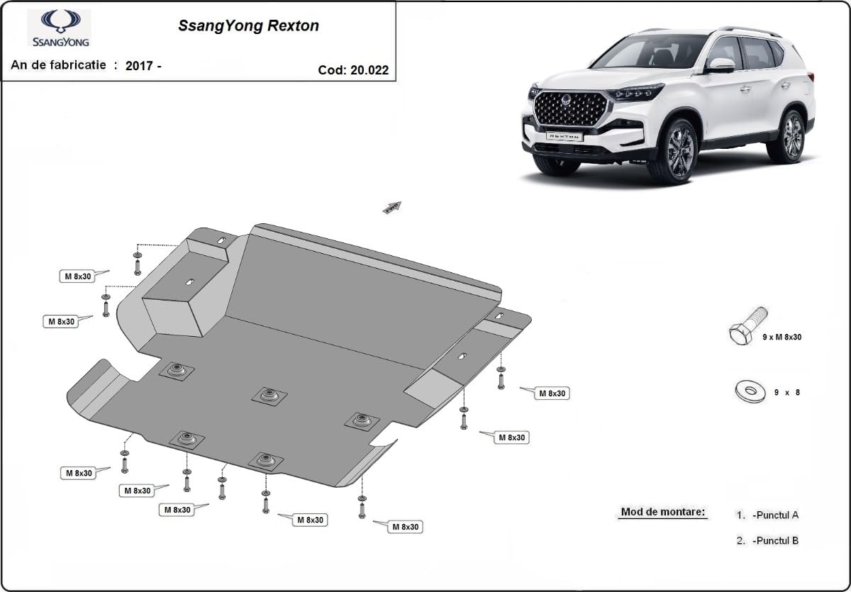Protector de bajos de motor metálico compatible con SsangYong Rexton (2017-2025)