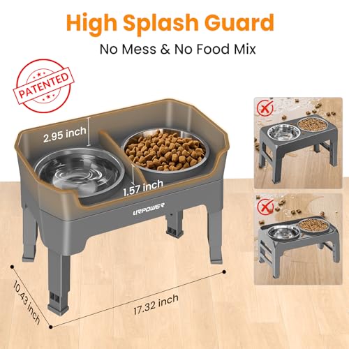 URPOWER 3-in-1 Elevated Dog Bowls - Mess Proof Double Deck 4 Height Adjustable Raised Stand with 2 Stainless Steel Food Bowls & Licking Plate for Small, Medium & Large Dogs - Image 3