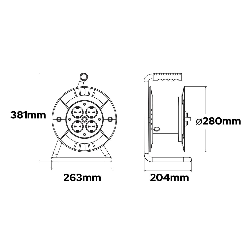EXEN Przedłużacz Bębnowy Budowlany 40 m Mocny IP44 - Rolka Kablowa z 4 Gniazdami Typ E z Uziemieniem 3×2,5 mm² - Bęben Kablowy Ogrodowy 230V 3300W - Listwa na Bębnie do Ogrodu, Garażu, Warsztatu
