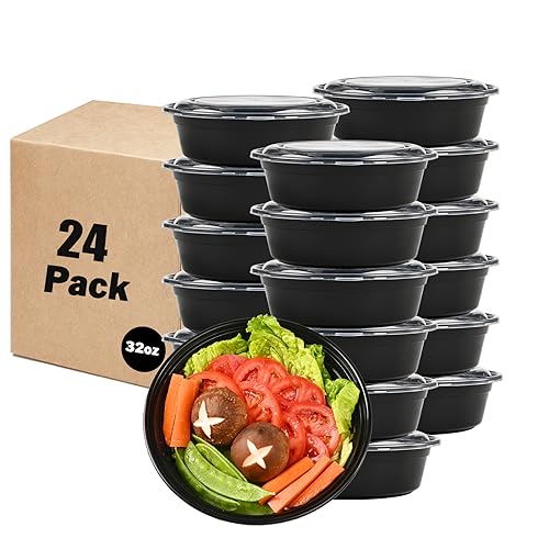 Image of LOKATSE HOME 32 oz Round Meal Prep Containers with Lids 24 Pack Food Storage Bento Box Microwave Dishwasher Freezer Safe