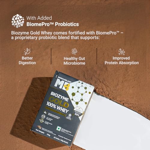 Image of MuscleBlaze Biozyme Gold 100% Whey Protein Powder (Monk Fruit Sweetened Chocolate Hazelnut (5x35g) | Whey Isolate as Primary Protein Source