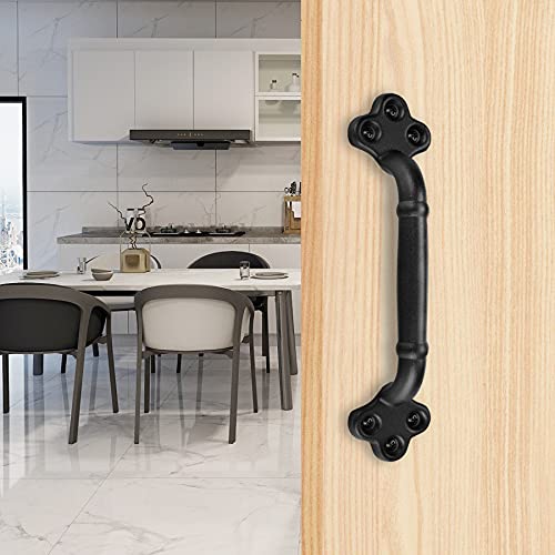 Image of 9 Inch Clover Barn Door Handle - Black Cast Iron Pull for Sliding Doors, Gates, Sheds, Fences, Closets - Indoor Outdoor Farmhouse Hardware