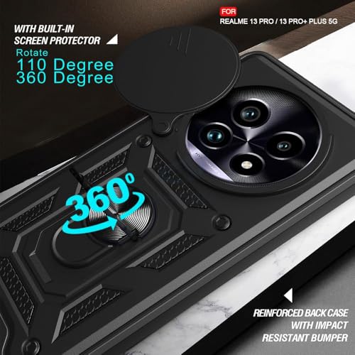 Image of AIBEX Back Cover for Realme 13 Pro 5G / Realme 13 Pro Plus 5G | D10 Tough Armor Case | Sliding Camera Shield | 360 Protection | Kickstand Ring Holder | Military-Grade Shockproof Bumper Case