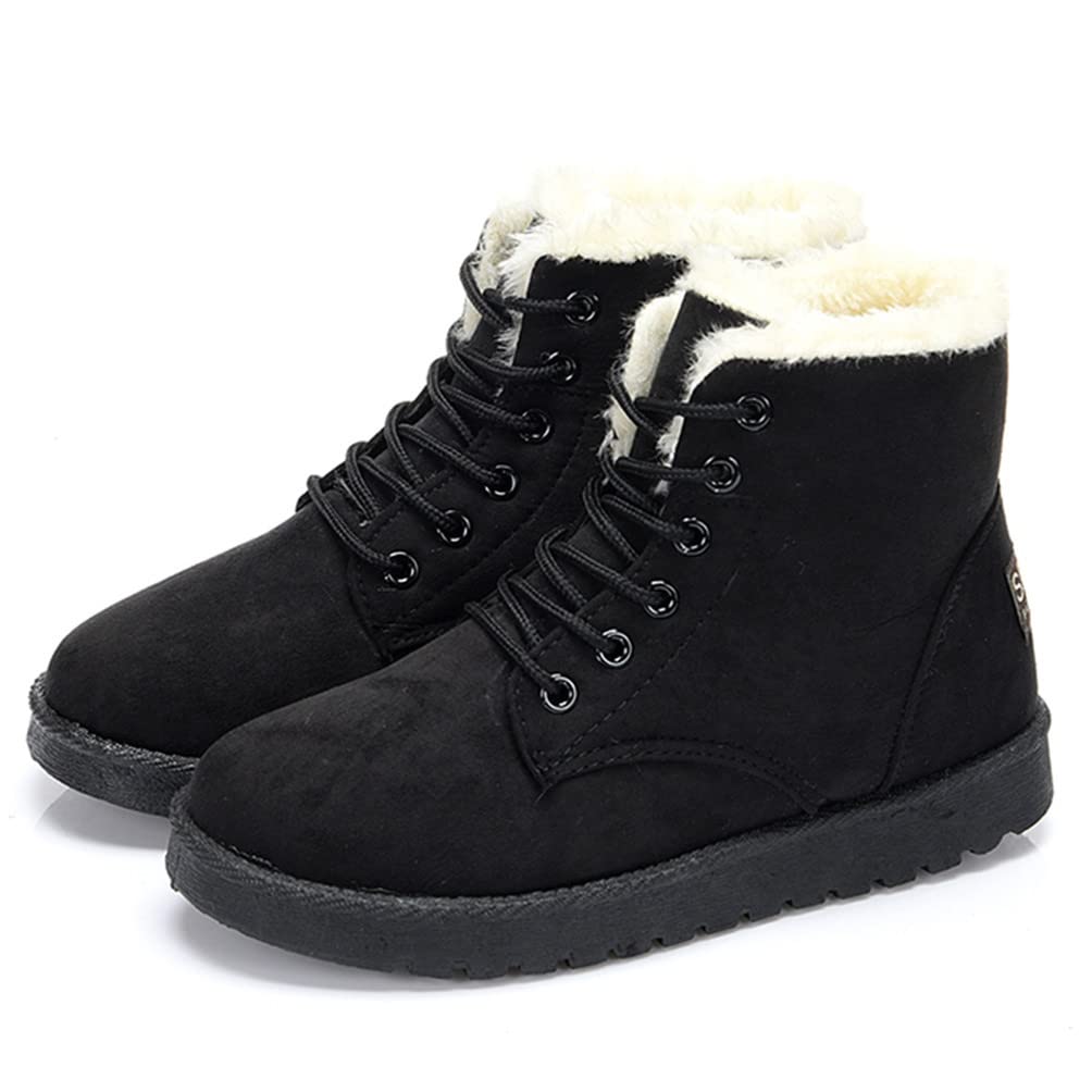 Winter Plus Velvet Keep Warm Women Snow Boots Thick Non-slip Flat Short Boots Suede Lace-up Female Ankle Boots