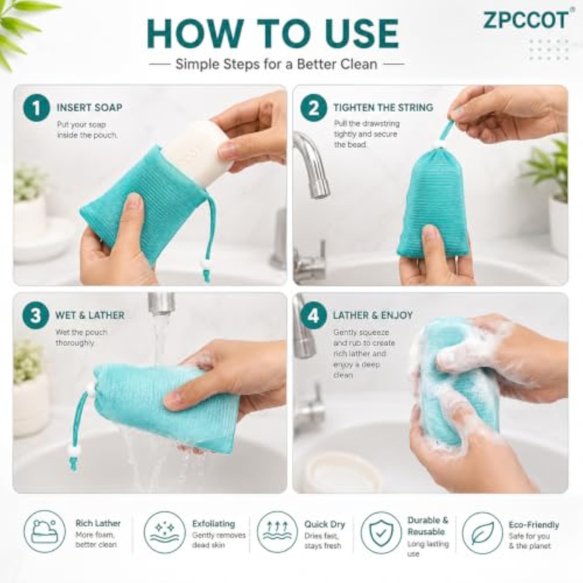 3 PCS Exfoliating Mesh Loofah Soap Saver Pouches for Bath & Shower