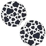 Car Coasters for Drinks Absorbent, Cute Car Coasters for Women & Men Cup Holder Coasters for Your Car with Fingertip Grip, Auto Accessories for Women & Men,Pack of 2 (Cow)
