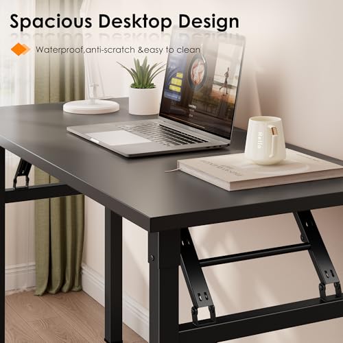 Image of Need 35.8 Inch Folding Desk for Small Spaces, Home Office Computer Desk with Wood Top & Black Frame, Foldable Writing Table for Study, Bedroom, Dorm Room & Student, Black