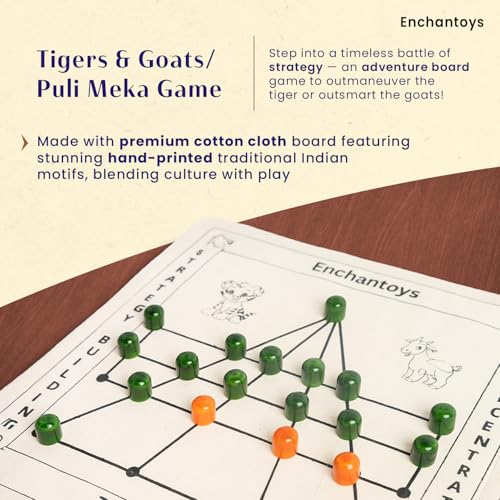 Image of Tigers and Goats Cotton Fabric Board Game | Puli Meka | Bagh Chaal | Goats & Tigers | Aadu Puli Aattam Board Game | Logical Game | Strategy Game | Ancient Indian Games