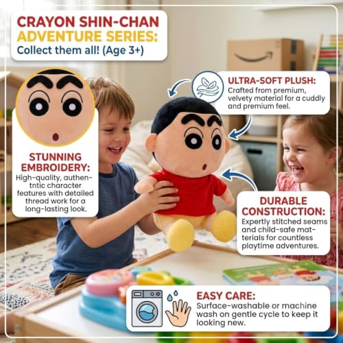 Image of Cute Shinchan Soft Toy Plush Doll - Super Soft Anime Cartoon Character Stuffed Toy for Kids & Babies, Hugging Pillow Cuddly Toy, Birthday Gift, Home Decor Soft Toy 30cm