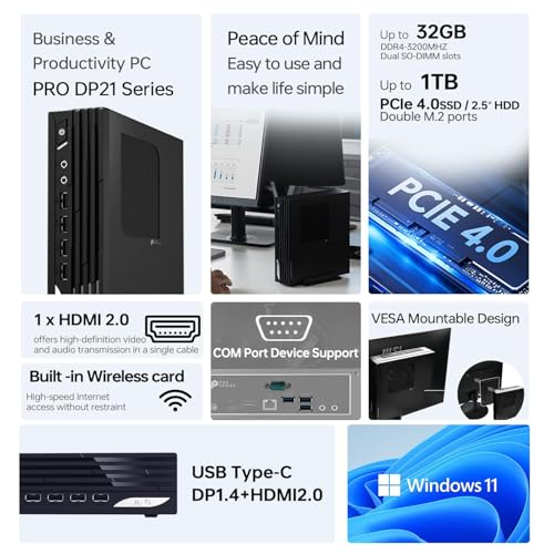 Image of msi PRO DP21 Mini Desktop Computer | 13th Gen Intel 4-Core Processor | 8GB RAM | 512GB SSD | 2-Monitor Support 4K | HDMI | RJ-45 | Wi-Fi | Wired Keyboard & Mouse | Windows 11 Pro | Black