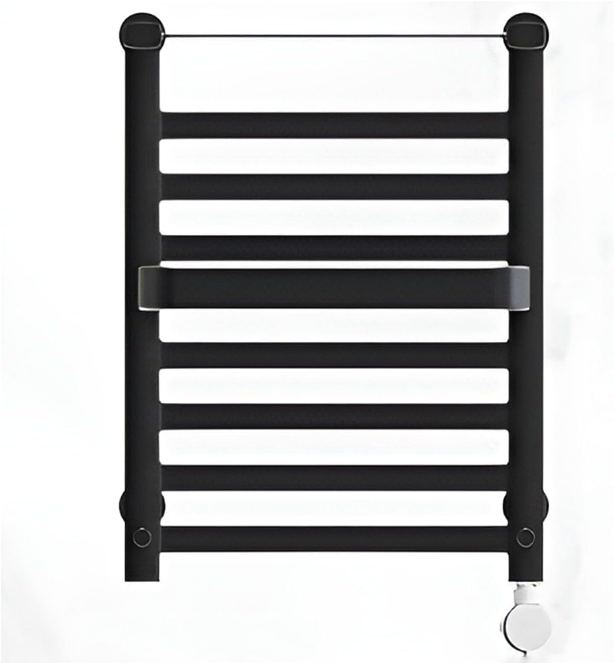 Wall-Mounted Heated Towel Rack with Top Shelf - Black Aluminum Towel Warmer for Bathroom Spa Hotel and Luxury Home Use - Efficient Towel Dryer Space-Saving Design