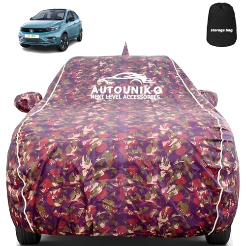 Image of Waterproof Car Body Cover for Tata Tiago Ev with Mirror and Antenna Pocket and Soft Cotton Lining (Full Bottom Elastic Triple Stitched) (RED Army)