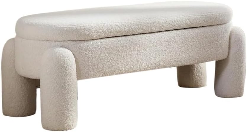 Modern Modern Storage Bench Upholstered Ottoman Sherpa Fabric End of Bed Stool Cute Entryway for Living Room Entryway