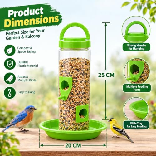 Image of FORREVER Bird Feeder & Water Dispenser for Balcony-Garden | Hanging Seed Feeder with Water Tray | Sparrow, Parrot & Small Bird Feeder | Easy-Clean, Outdoor Feeding Station (Set of 2)