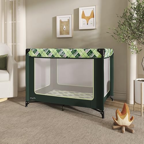 Image of Dream On Me Zoom Portable Playard in Green, Lightweight, Packable and Easy Setup Baby Playard, Breathable Mesh Sides and Soft Fabric - Comes with a Removable Padded Mat