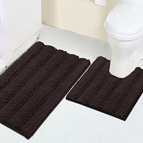 Image of Turquoize Chenille Bathroom Rugs Set Non-Slip Bath Mats for Bathroom Super
