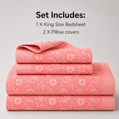 Image of Decor King Size Cotton Bedsheet | 300 TC | 100% Cotton Flatsheet King Size with Two Pillow Covers | (254 * 274 cm, Blush Pink)