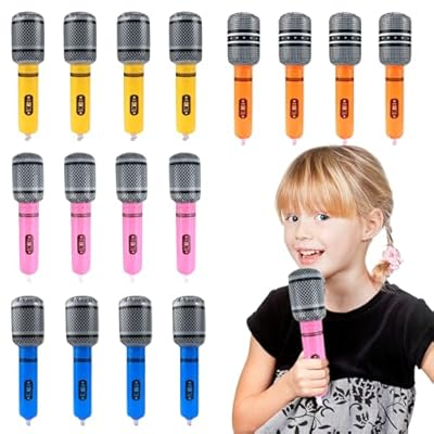 JSMTKJ Conjunto de 16 Micrófonos Inflables para Fiestas, Accesorios Decorativos Inflables, Juguetes para Party para Decoración, Animación y Regalos de Celebración Musical | Ya disponible en tu tienda friki favorita! En mundofriki.es!
