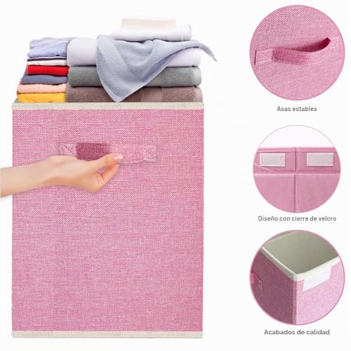 Miniatura 4 de Veronly Caja De Almacenaje Juguetes, 73l Baul Juguetes Infantil Plegable, Organizador Juguetes Con Tapa Y Asa Para Niños, Niñas, Guardería, Sala De Juegos, Ropa, Mantas, Dormitorio Rosa