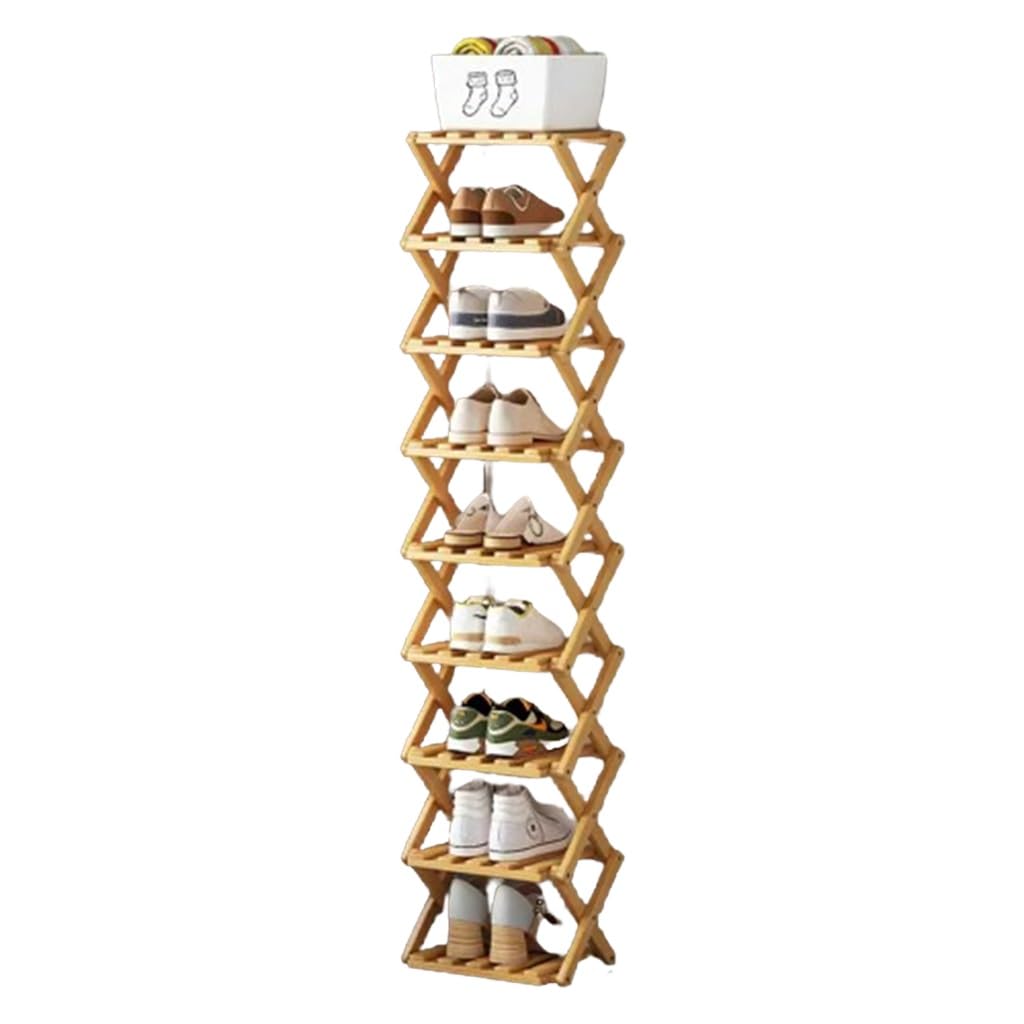 Zapatero 5-9 Niveles, Organizador Zapatos Bambú Plegable Varios Niveles, Zapatero Pie para Almacenamiento Multifuncional, Zapatero Sencillo para Puertas Estrechas Pequeñas(9layers)