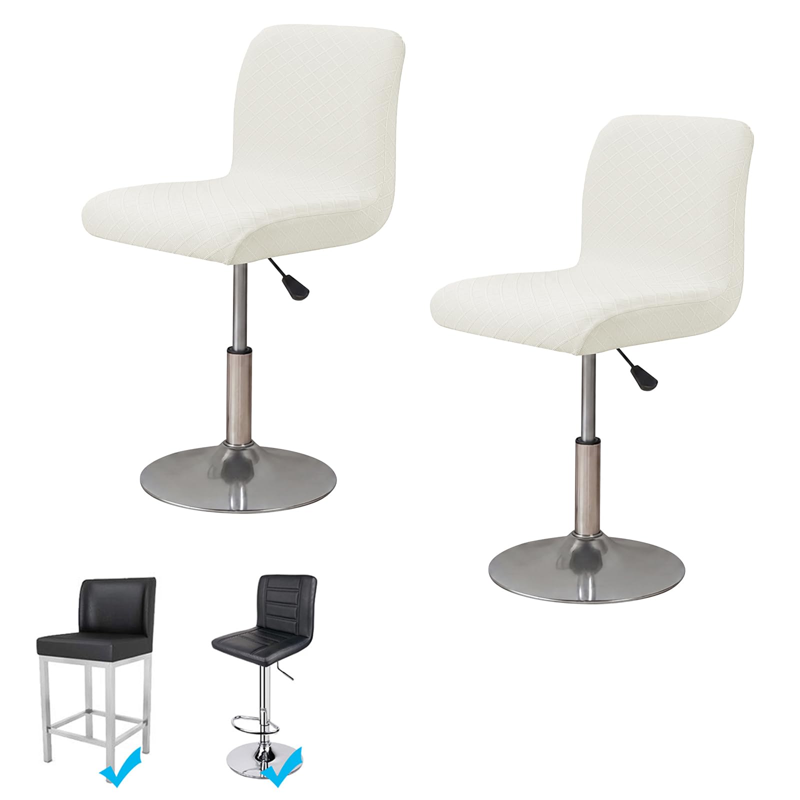 WOMACO Bar Stool Cover with Back Jacquard Fabric Dining Room Square Swivel Barstool Chair Seat Cushion Slipcover for Counter Height Mid Low Back Chair Protector (Ivory, 2PCS)