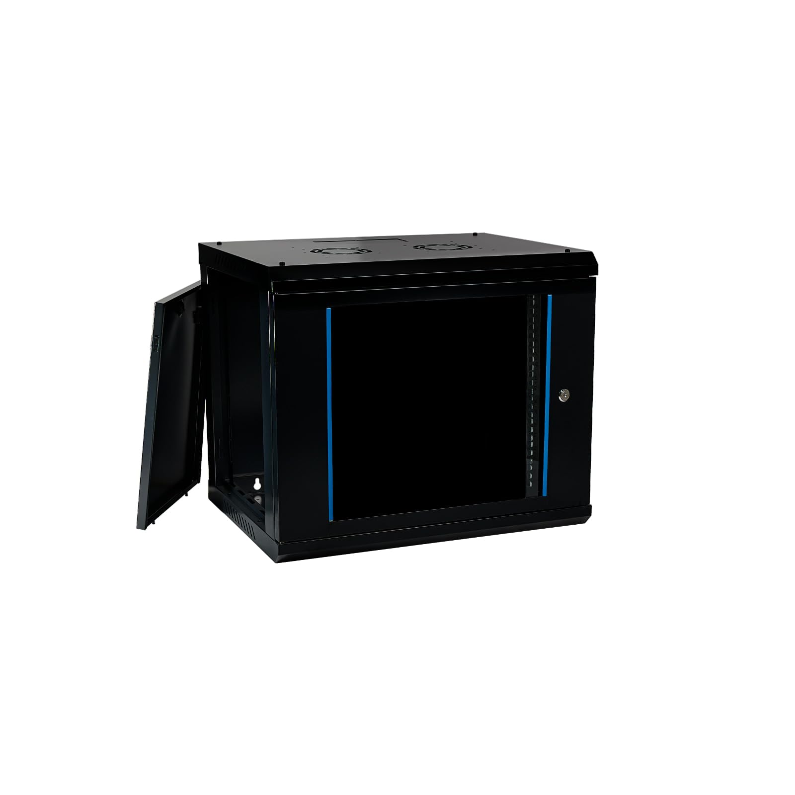 Baie Murale 9U | Baie de Brassage 19 Pouces | Montage Mural | 450mm de Profondeur | 600x450x503 mm | Préassemblée | Porte en Verre Sécurisée avec Serrure | Charge Maximale 100kg (Noir (RAL 9005), 9U)