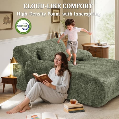 Image of 66 Inches Oversized Chaise Lounge Indoor, No Assembly Required Single Sleeper Sofa Chair with Lumbar Pillow, Upholstered Boneless Sofa Bed for Living Room, Bedroom
