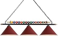 Vista 9 de Lámpara de mesa de billar de 47 pulgadas para mesas de 7 pies y 8 pies, colgar sobre billar con bola real y 3 pantallas de lámpara de metal