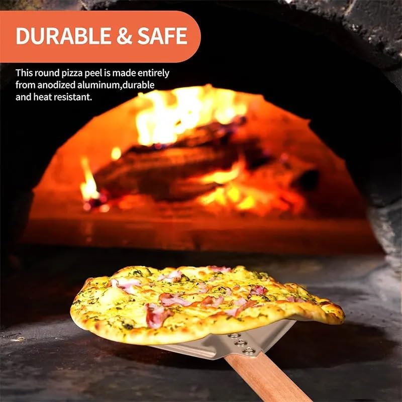 Pala Pizza Pala giratoria for pizza redonda de 7/9/12 pulgadas, aluminio perforado, con mango largo, accesorios for horno(12 inch Metal Handle)