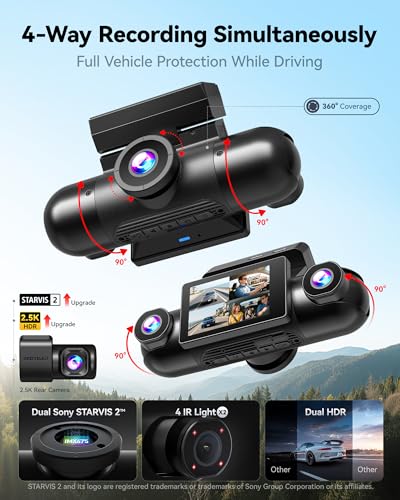 Image of REDTIGER VP40 4 Channel 360 Dash Cam, Dual STARVIS 2, 8 IR Night Vision | 4 Adjustable Lenses, 5.8GHz WiFi, 2.5K*2+1080P*2 Recording, GPS, Voice Control, Touchscreen, 24H Parking Mode, No Card