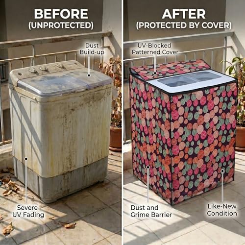 Image of DREAM CARE Waterproof & Dustproof Washing Machine Cover Top Load & Semi Automatic Suitable for 6 kg, 6.2 kg, 6.5 kg (80 x 86 x 51 cms)